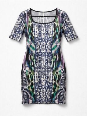 Cosette Mixed Pattern Scoop Neck Short Sleeve Dress Snake Print Size Medium